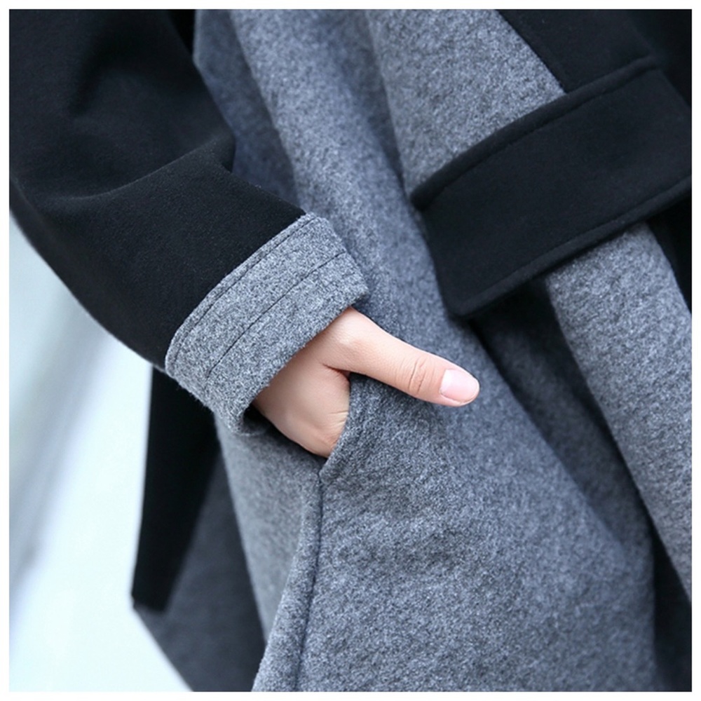 Black & Gray Oversize Flowing Turtleneck Top - Picture 5 of 7